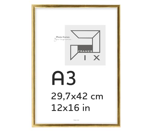 Pix FRAMES Bilderrahmen A3 - Fotorahmen aus Holz - Rahmen mit Scheiben aus Plexiglas - Rahmen zum Aufhängen - Modern Photo Frame - 29,7x42 cm - Gold von Pix FRAMES