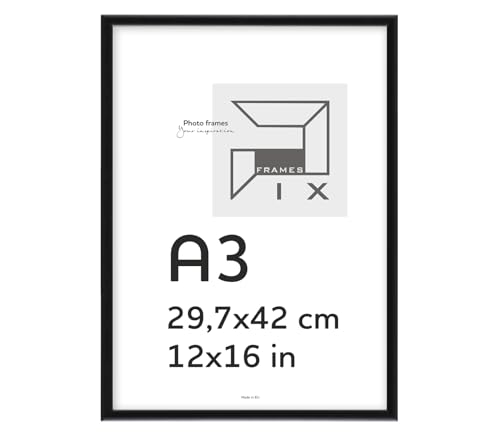 Pix FRAMES Bilderrahmen A3 - Fotorahmen aus Holz - Rahmen mit Scheiben aus Plexiglas - Rahmen zum Aufhängen - Modern Photo Frame - 29,7x42 cm - Schwarz von Pix FRAMES