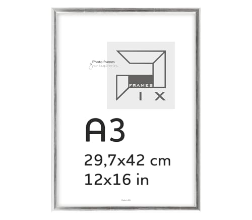 Pix FRAMES Bilderrahmen A3 - Fotorahmen aus Holz - Rahmen mit Scheiben aus acrylglas - Rahmen zum Aufhängen - Modern Photo Frame - 29,7x42 cm - Silber von Pix FRAMES