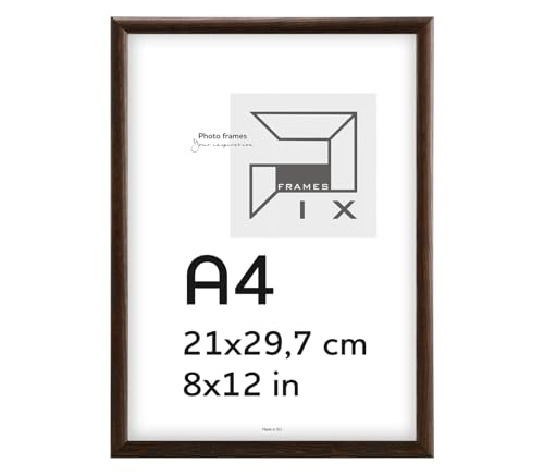 Pix FRAMES Bilderrahmen A4- Fotorahmen aus Holz - Rahmen mit Scheiben aus Plexiglas - Rahmen zum Aufhängen und Aufstellen - Modern Photo Frame - 21x29,7 cm - Dunkelbraun von Pix FRAMES