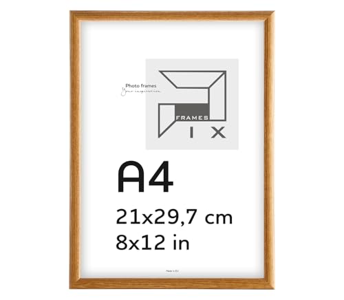 Pix FRAMES Bilderrahmen A4- Fotorahmen aus Holz - Rahmen mit Scheiben aus Plexiglas - Rahmen zum Aufhängen und Aufstellen - Modern Photo Frame - 21x29,7 cm - Honig von Pix FRAMES