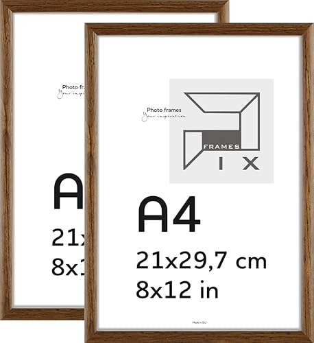 Pix FRAMES Bilderrahmen A4- Fotorahmen aus Holz mit Scheiben aus Plexiglas - Rahmen zum Aufhängen und Aufstellen - Modern Photo Frame - 21x29,7 cm x2 Set - Dunkelbraun von Pix FRAMES