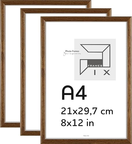 Pix FRAMES Bilderrahmen A4- Fotorahmen aus Holz mit Scheiben aus Plexiglas - Rahmen zum Aufhängen und Aufstellen - Modern Photo Frame - 21x29,7 cm x3 Set - Dunkelbraun von Pix FRAMES