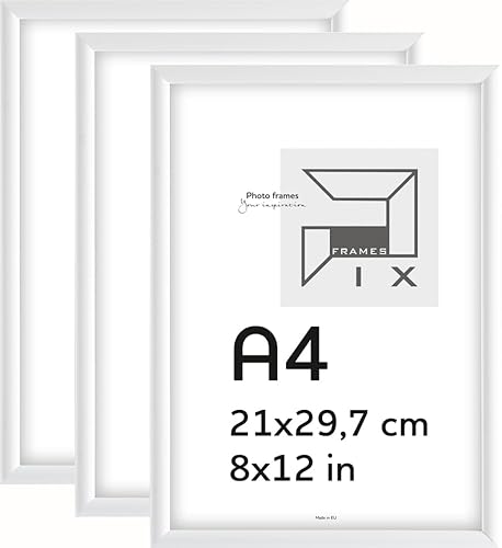 Pix FRAMES Bilderrahmen A4- Fotorahmen aus Holz mit Scheiben aus acrylglas - Rahmen zum Aufhängen und Aufstellen - Modern Photo Frame - 21x29,7 cm x3 Set - Weiß von Pix FRAMES