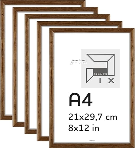 Pix FRAMES Bilderrahmen A4- Fotorahmen aus Holz mit Scheiben aus Plexiglas - Rahmen zum Aufhängen und Aufstellen - Modern Photo Frame - 21x29,7 cm x5 Set - Dunkelbraun von Pix FRAMES