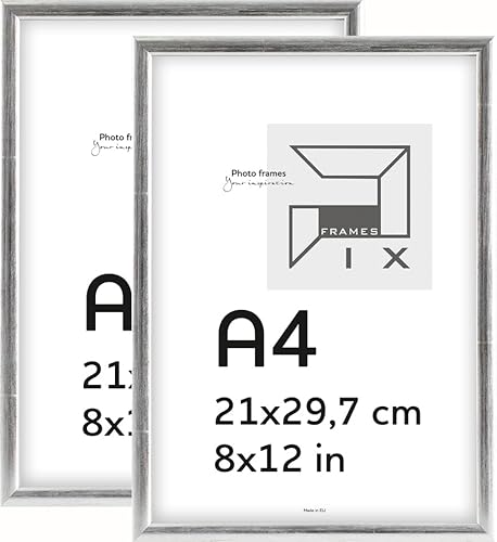 Pix FRAMES Bilderrahmen A4- Fotorahmen aus Holz mit Scheiben aus acrylglas - Rahmen zum Aufhängen und Aufstellen - Modern Photo Frame - 21x29,7 cm x2 Set - Silber von Pix FRAMES