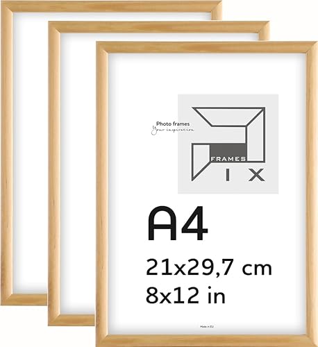 Pix FRAMES Bilderrahmen A4- Fotorahmen aus Holz mit Scheiben aus acrylglas - Rahmen zum Aufhängen und Aufstellen - Modern Photo Frame - 21x29,7 cm x3 Set - Holz von Pix FRAMES