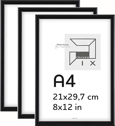 Pix FRAMES Bilderrahmen A4- Fotorahmen aus Holz mit Scheiben aus acrylglas - Rahmen zum Aufhängen und Aufstellen - Modern Photo Frame - 21x29,7 cm x3 Set - Schwarz von Pix FRAMES