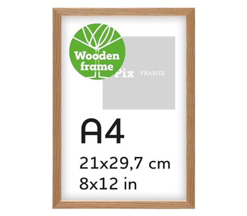 Pix FRAMES Bilderrahmen A4 Holz - Holzrahmen mit Scheiben aus acrylglas - Picture Frame - Holzbilderrahmen - Holz Bilderrahmen - Fotorahmen 21x29,7 cm - Eiche von Pix FRAMES