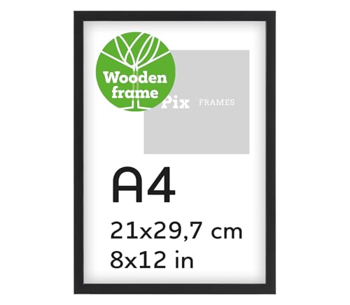 Pix FRAMES Bilderrahmen A4 Holz - Holzrahmen mit Scheiben aus acrylglas - Picture Frame - Holzbilderrahmen - Holz Bilderrahmen - Fotorahmen 21x29,7 cm - Schwarz von Pix FRAMES