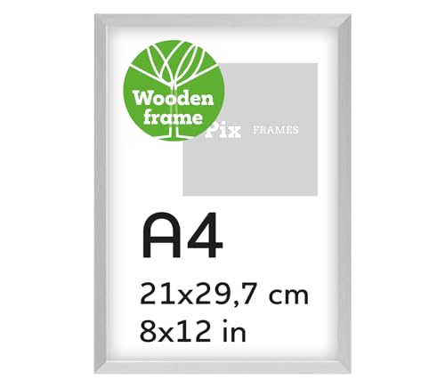 Pix FRAMES Bilderrahmen A4 Holz - Holzrahmen mit Scheiben aus Plexiglas - Picture Frame - Holzbilderrahmen - Holz Bilderrahmen - Fotorahmen 21x29,7 cm - Silber von Pix FRAMES