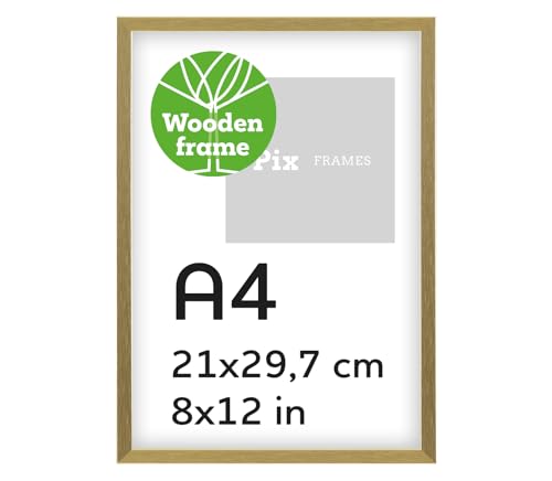 Pix FRAMES Bilderrahmen A4 Holz - Holzrahmen mit Scheiben aus acrylglas - Picture Frame - Holzbilderrahmen - Holz Bilderrahmen - Fotorahmen 21x29,7 cm - Gold von Pix FRAMES