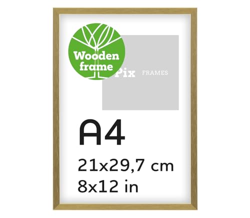 Pix FRAMES Bilderrahmen A4 Holz x2 Set - Holzrahmen mit Plexiglas - Picture Frame - Holzbilderrahmen - Holz Bilderrahmen - Fotorahmen 21x29,7 cm - Gold von Pix FRAMES