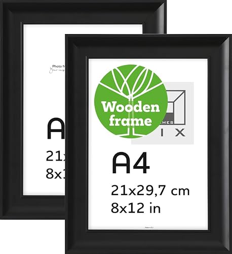 Pix FRAMES Bilderrahmen A4 x2 Set - Holzrahmen - Picture Frame - Holzbilderrahmen - Holz Bilderrahmen - Fotorahmen - 21x29,7 cm - Schwarz von Pix FRAMES