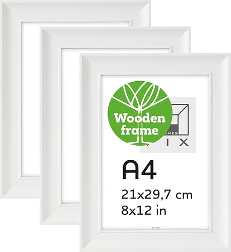 Pix FRAMES Bilderrahmen A4 x3 Set - Holzrahmen - Picture Frame - Holzbilderrahmen - Holz Bilderrahmen - Fotorahmen - 21x29,7 cm - Weiß von Pix FRAMES