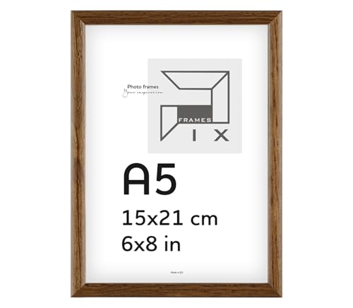 Pix FRAMES Bilderrahmen A5 - Fotorahmen aus Holz - Rahmen mit Scheiben aus Plexiglas - Rahmen zum Aufhängen und Aufstellen - Modern Photo Frame - 15x21 cm - Dunkelbraun von Pix FRAMES