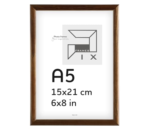 Pix FRAMES Bilderrahmen A5 - Fotorahmen aus Holz - Rahmen mit Scheiben aus Plexiglas - Rahmen zum Aufhängen und Aufstellen - Modern Photo Frame - 15x21 cm - Dunkelbraun von Pix FRAMES