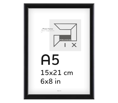 Pix FRAMES Bilderrahmen A5 - Fotorahmen aus Holz - Rahmen mit Scheiben aus Plexiglas - Rahmen zum Aufhängen und Aufstellen - Modern Photo Frame - 15x21 cm - Schwarz von Pix FRAMES