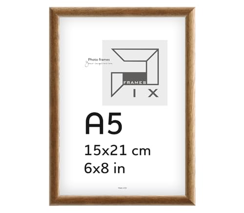 Pix FRAMES Bilderrahmen A5 - Fotorahmen aus Holz - Rahmen mit Scheiben aus Plexiglas - Rahmen zum Aufhängen und Aufstellen - Modern Photo Frame - 15x21 cm - Braun von Pix FRAMES