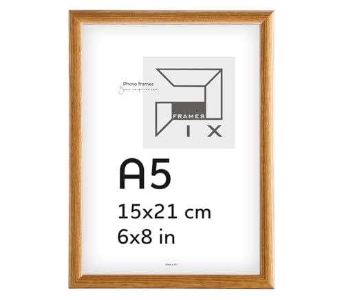 Pix FRAMES Bilderrahmen A5 - Fotorahmen aus Holz - Rahmen mit Scheiben aus acrylglas - Rahmen zum Aufhängen und Aufstellen - Modern Photo Frame - 15x21 cm - Honig von Pix FRAMES