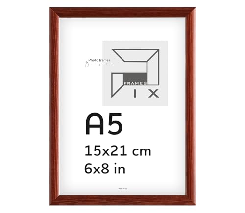 Pix FRAMES Bilderrahmen A5 - Fotorahmen aus Holz - Rahmen mit Scheiben aus Plexiglas - Rahmen zum Aufhängen und Aufstellen - Modern Photo Frame - 15x21 cm - Mahagoni von Pix FRAMES