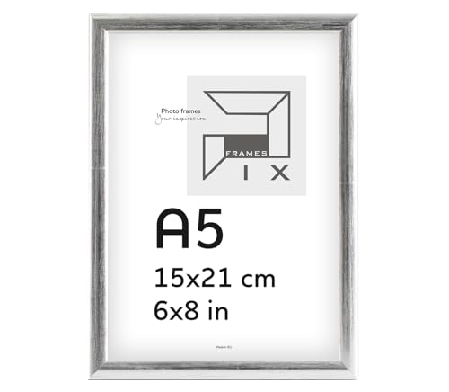 Pix FRAMES Bilderrahmen A5 - Fotorahmen aus Holz - Rahmen mit Scheiben aus acrylglas - Rahmen zum Aufhängen und Aufstellen - Modern Photo Frame - 15x21 cm - Silber von Pix FRAMES