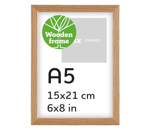 Pix FRAMES Bilderrahmen A5 Holz - Holzrahmen mit Scheiben aus Plexiglas - Picture Frame - Holzbilderrahmen - Holz Bilderrahmen - Fotorahmen 15x21 cm - Eiche von Pix FRAMES