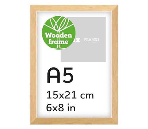 Pix FRAMES Bilderrahmen A5 Holz - Holzrahmen mit Scheiben aus Plexiglas - Picture Frame - Holzbilderrahmen - Holz Bilderrahmen - Fotorahmen 15x21 cm - Natural von Pix FRAMES