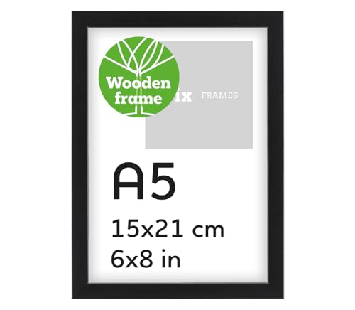 Pix FRAMES Bilderrahmen A5 Holz - Holzrahmen mit Scheiben aus Plexiglas - Picture Frame - Holzbilderrahmen - Holz Bilderrahmen - Fotorahmen 15x21 cm - Schwarz von Pix FRAMES