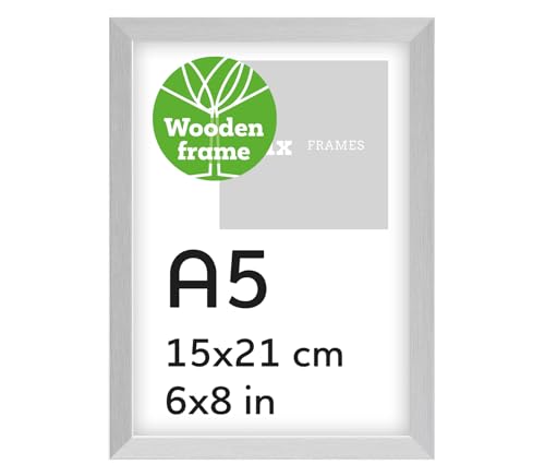 Pix FRAMES Bilderrahmen A5 Holz - Holzrahmen mit Scheiben aus Plexiglas - Picture Frame - Holzbilderrahmen - Holz Bilderrahmen - Fotorahmen 15x21 cm - Silber von Pix FRAMES