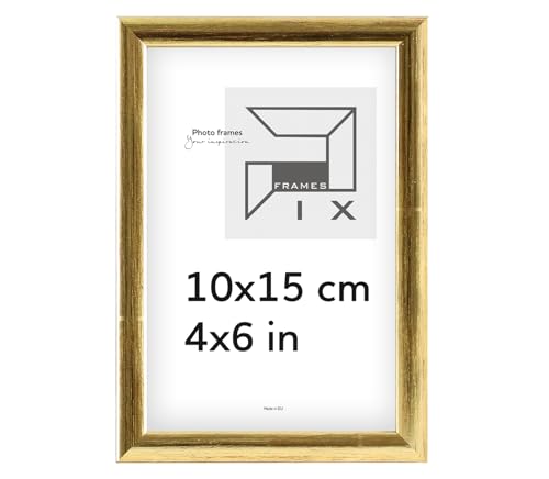 Pix FRAMES Bilderrahmen - Fotorahmen aus Holz - Rahmen mit Scheiben aus Plexiglas - Rahmen zum Aufhängen und Aufstellen - Modern Photo Frame - 10x15 cm - Gold von Pix FRAMES