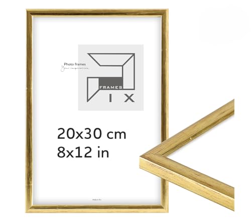 Pix FRAMES Bilderrahmen - Fotorahmen aus Holz - Rahmen mit Scheiben aus Plexiglas - Rahmen zum Aufhängen und Aufstellen - Modern Photo Frame - 20x30 cm - Gold von Pix FRAMES