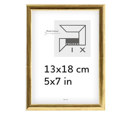 Pix FRAMES Bilderrahmen - Fotorahmen aus Holz - Rahmen mit Scheiben aus Plexiglas - Rahmen zum Aufhängen und Aufstellen - Modern Photo Frame - 13x18 cm - Gold von Pix FRAMES