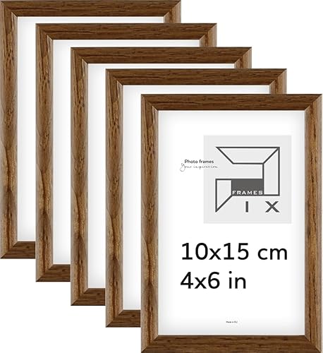 Pix FRAMES Bilderrahmen - Fotorahmen aus Holz mit Plexiglas - Rahmen zum Aufhängen und Aufstellen - Modern Photo Frame - 10x15 cm x5 set - Dunkelbraun von Pix FRAMES