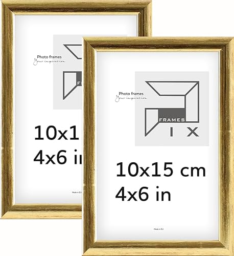 Pix FRAMES Bilderrahmen - Fotorahmen aus Holz mit Scheiben aus Plexiglas - Rahmen zum Aufhängen und Aufstellen - Modern Photo Frame - 10x15 cm x2 Set - Gold von Pix FRAMES