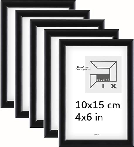 Pix FRAMES Bilderrahmen - Fotorahmen aus Holz mit Scheiben aus acrylglas - Rahmen zum Aufhängen und Aufstellen - Modern Photo Frame - 10x15 cm x5 Set - Schwarz von Pix FRAMES