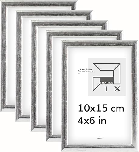 Pix FRAMES Bilderrahmen - Fotorahmen aus Holz mit Scheiben aus Plexiglas - Rahmen zum Aufhängen und Aufstellen - Modern Photo Frame - 10x15 cm x5 Set - Silber von Pix FRAMES