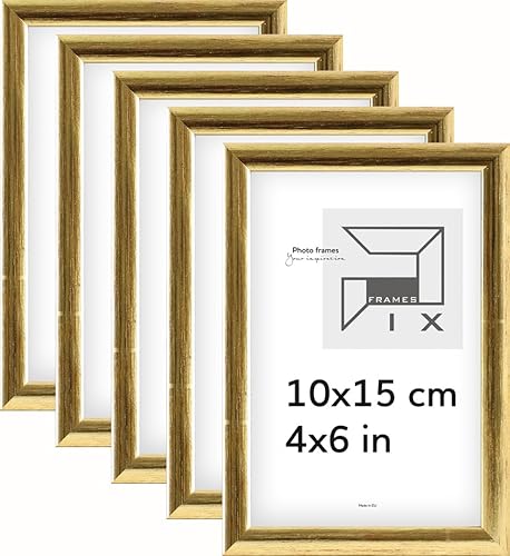 Pix FRAMES Bilderrahmen - Fotorahmen aus Holz mit Scheiben aus acrylglas - Rahmen zum Aufhängen und Aufstellen - Modern Photo Frame - 10x15 cm x5 Set - Gold von Pix FRAMES