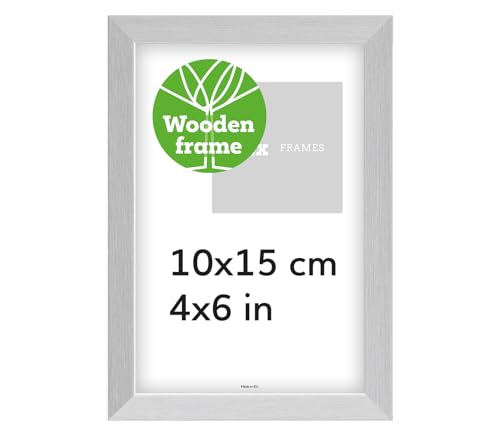 Pix FRAMES Bilderrahmen Holz - Holzrahmen mit Scheiben aus Plexiglas - Picture Frame - Holzbilderrahmen - Holz Bilderrahmen - Fotorahmen 10x15 cm - Silber von Pix FRAMES