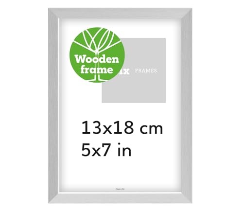 Pix FRAMES Bilderrahmen Holz - Holzrahmen mit Scheiben aus Plexiglas - Picture Frame - Holzbilderrahmen - Holz Bilderrahmen - Fotorahmen 13x18 cm - Silber von Pix FRAMES