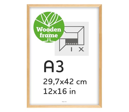 Pix FRAMES Bilderrahmen Holz - Holzrahmen mit Scheiben aus acrylglas - Picture Frame - Holzbilderrahmen - Holz Bilderrahmen - Fotorahmen 29,7x42 cm - Natural von Pix FRAMES