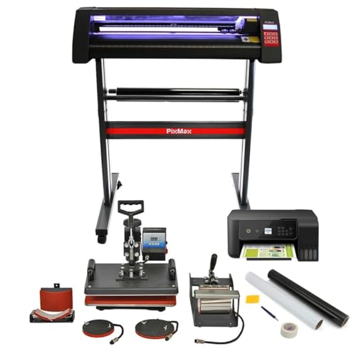 LED Schneideplotter & 5 in 1 Hitzepresse & Drucker im Set; Sublimationsdrucker, Transferpresse, Plotter, Hitzepresse von PixMax