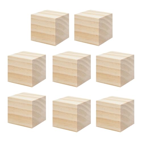 8 Stück Holzwürfel Blanko - holzklotz Groß,Quadrat Würfel Natürliche klötzchen zum basteln, Unbehandeltes Bauklötze Holz, Holzbauklötze zum Lernen, Basteln, DIY Puzzle, Stempel, Zahlen 50x50x50mm von Pixaro