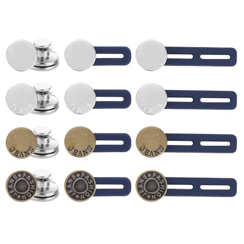 Hosenbunderweiterung Knöpfe Set - 12 Stück Jeans Knöpfe Einziehbare Set, Knopfverlängerung für Hosen mit Knopf, Hosen Expander Button, für Jeans Röcke Hosen Hemdkleider Umstandshosen Hemd Kleid von Pixaro