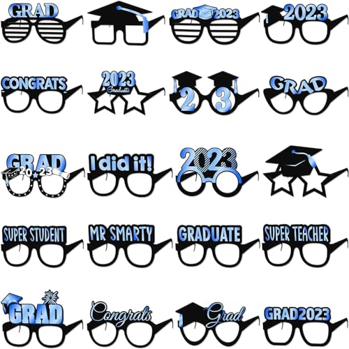 2023 Graduation Photo Booth Requisiten Brille (Blau) – 20 Stück Abschlussfeier Party Brille für Fotos von PixiPy