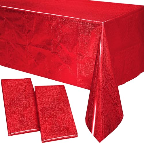 PixiPy Hochwertige Einweg-Tischdecke aus Kunststoff (2er-Pack, rot, 1 m x 2,7 m) – Elegante Tischdecke für Partys – einfache Reinigung für Geburtstage – rechteckige Tischdecke von PixiPy