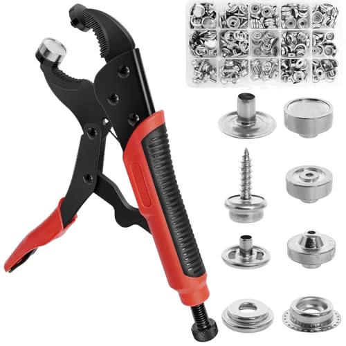 Profi Druckknopf Set mit Zange，40set (Ø 15mm) Druckknöpfe Metall Nähzubehör Buttons, Verstellbares Druckknöpfe mit Zange für Leder Handwerk Jacke Brieftasche Handtasche Kleidung Taschen Planen (Rot) von Piymnys