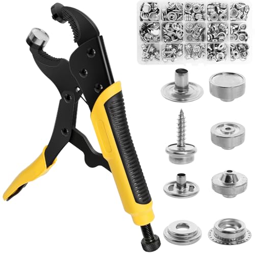 Piymnys Profi Metall-Druckknopf Set mit Zange, 40 Stück (Ø 15mm), Magnetischer Kopf, Gelb, SNAP_FASTENER, Befestigungsset, Druckknopf, Outdoor-Aktivitäten, Bekleidung und Lederarbeit, DIY-Projekte von Piymnys