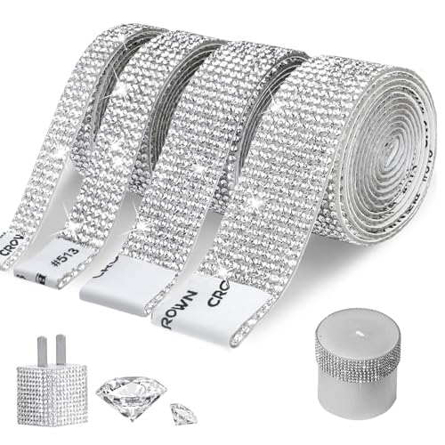 Pizsieat 4 Rollen Strassband Selbstklebend Glitzerband Selbstklebende Kristall Strass Diamant Band Glitzersteine Strasssteine Band für DIY Auto Handwerk Hochzeit Dekoration (Silber) von Pizsieat