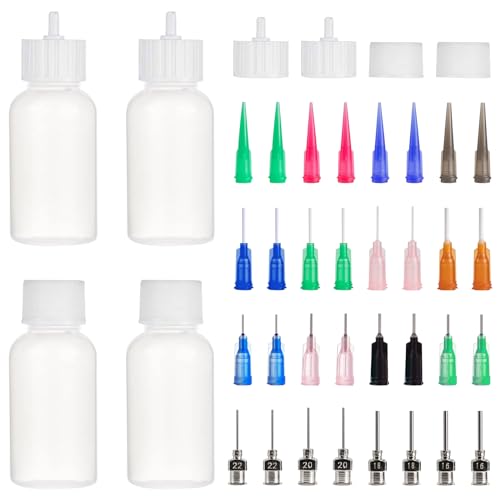 Pizsieat 4 Stück Präzisionsspitzen Applikator Flasche 30ml Nadelflaschen Mehrzweck Kleberflasche Applikatorflaschen mit 32 Nadelspitzen, Stopfen, für DIY Craft Basteln Acrylmalerei Leime von Pizsieat